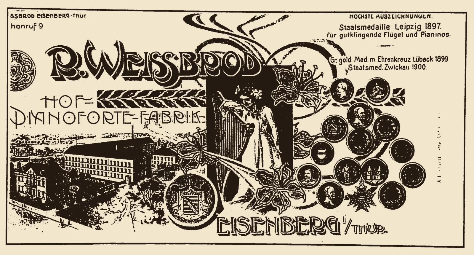 Testata storica della fabbrica di pianoforti R. Weissbrod di Eisenberg