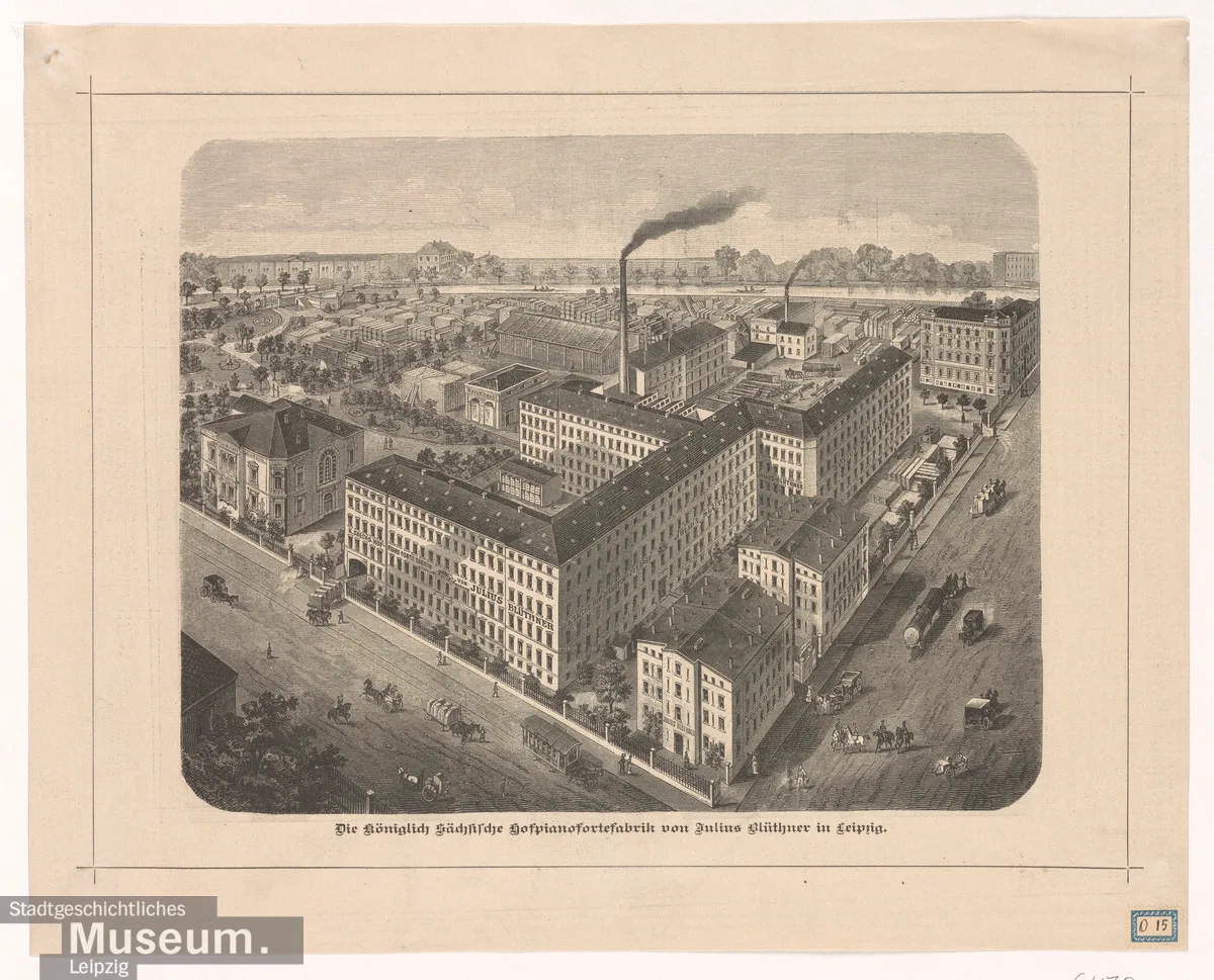 La fabbrica Blüthner a Lipsia in un'incisione del 1890
