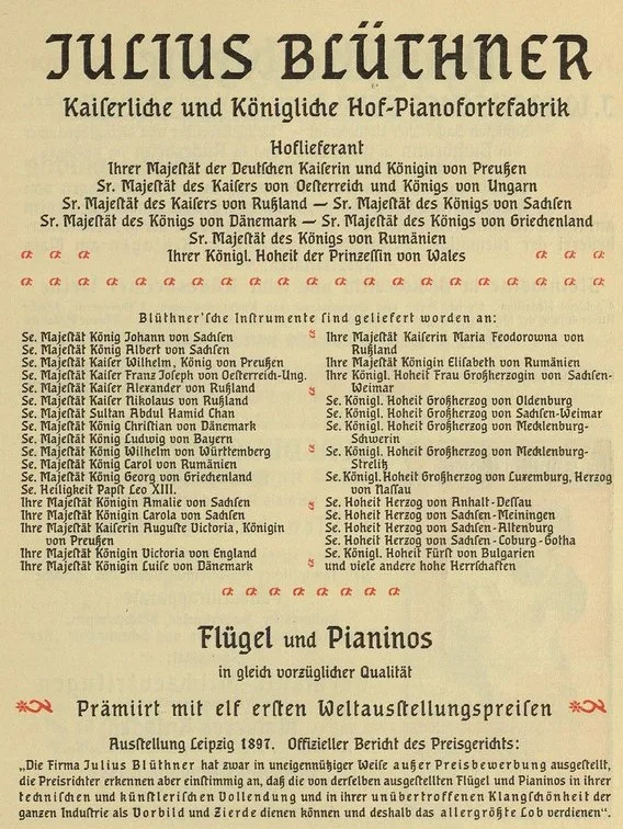 Réclame storica Julius Blüthner