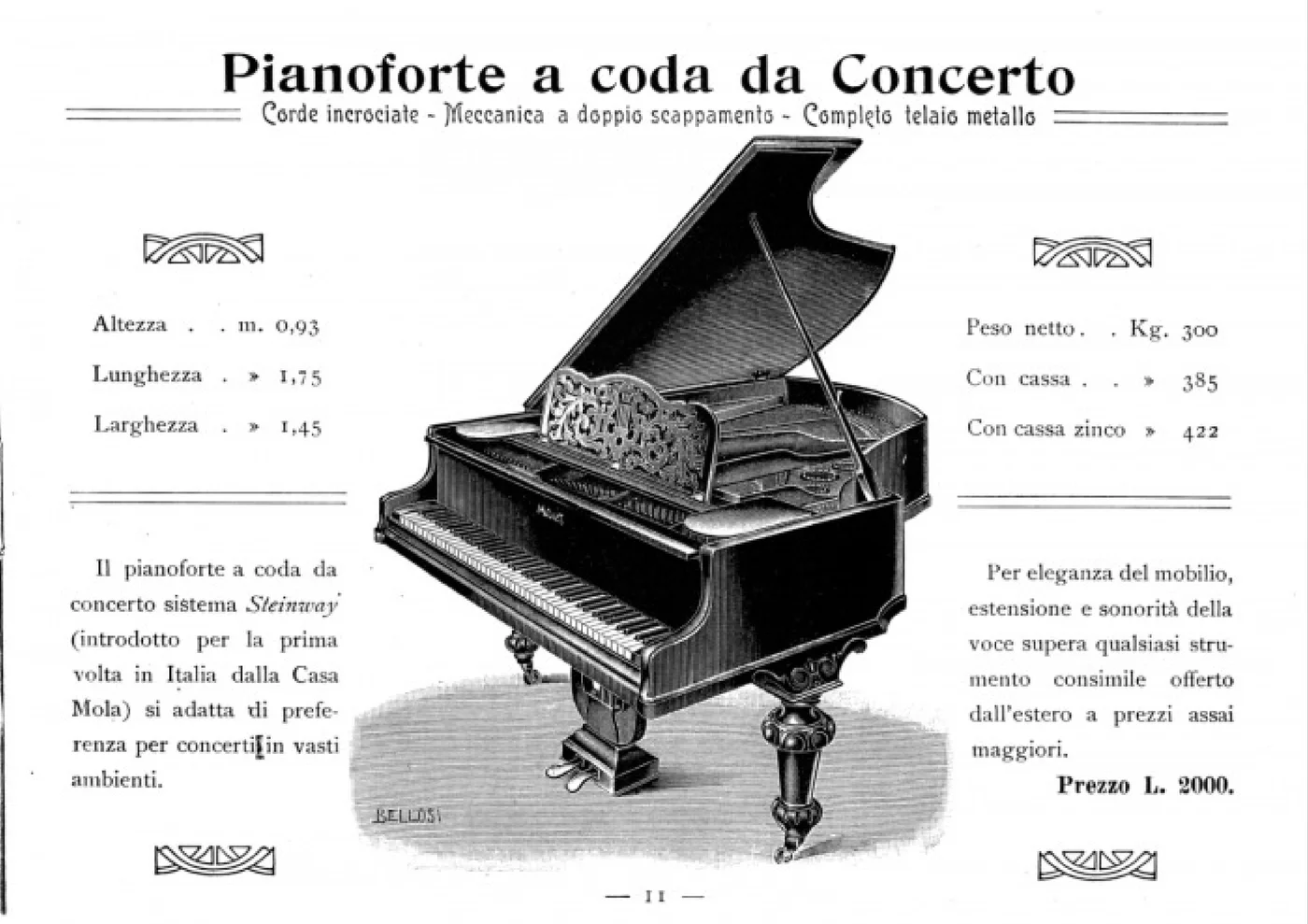 Pianoforte a coda da concerto G. Mola, catalogo 1900